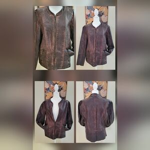 Maurices Faux Leather Moto Short Jacket Brown Womens Lg Zip Up Biker Distress
